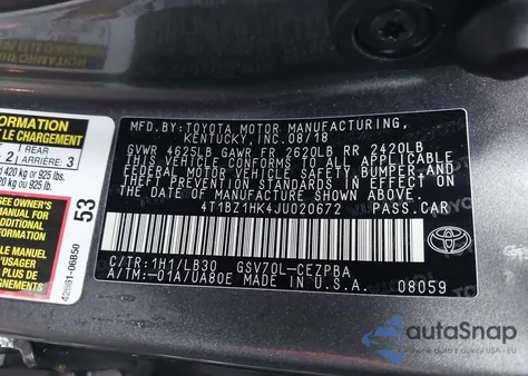 2018 Toyota Camry Xse V6 из США, поврежденный, VIN 4T1BZ1HK4JU020672